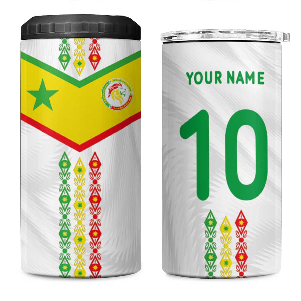 Custom Senegal Football 4 in 1 Can Cooler Tumbler Tricolor Traditional Patterns Sporty Style - Wonder Print Shop