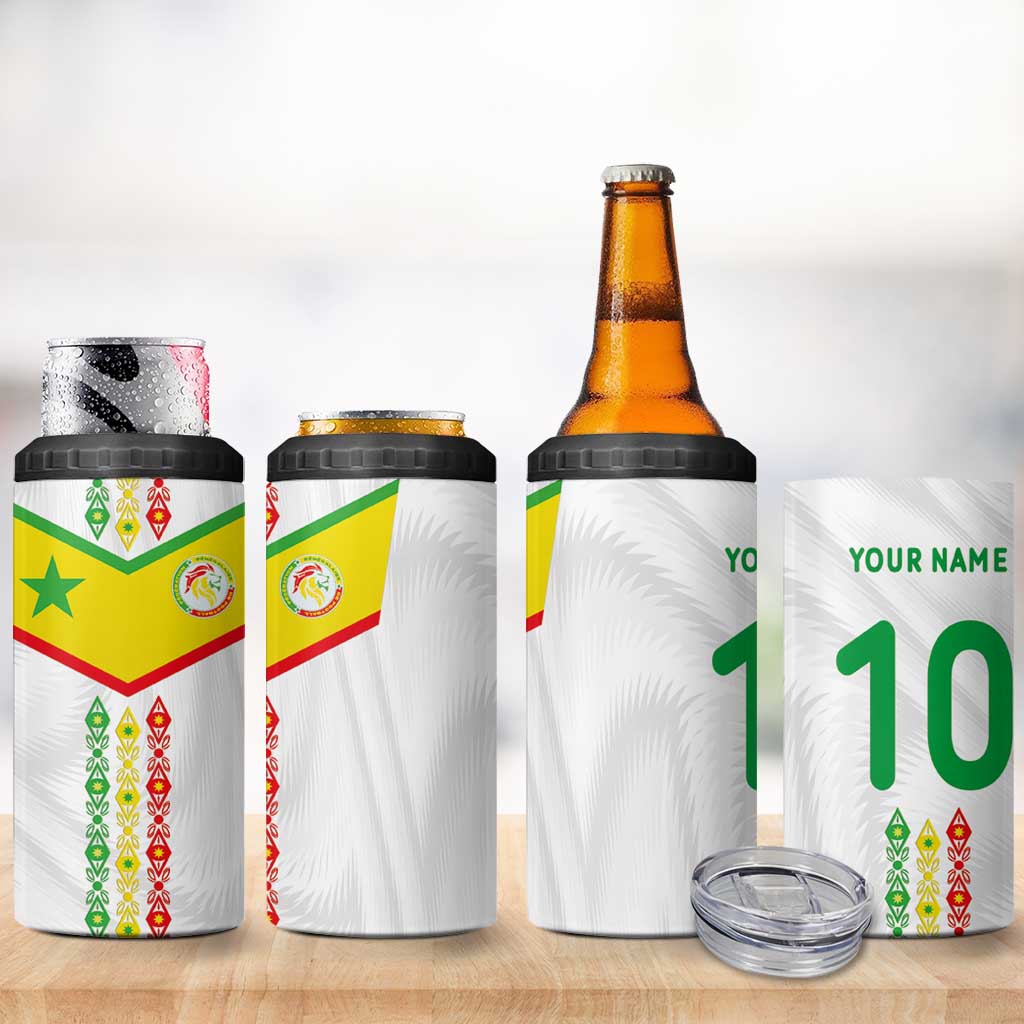 Custom Senegal Football 4 in 1 Can Cooler Tumbler Tricolor Traditional Patterns Sporty Style - Wonder Print Shop