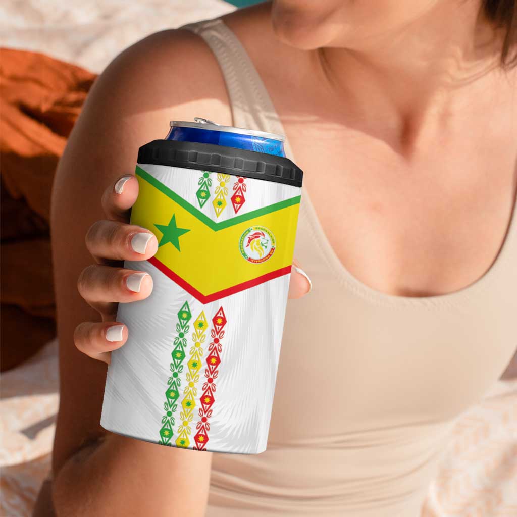 Custom Senegal Football 4 in 1 Can Cooler Tumbler Tricolor Traditional Patterns Sporty Style - Wonder Print Shop