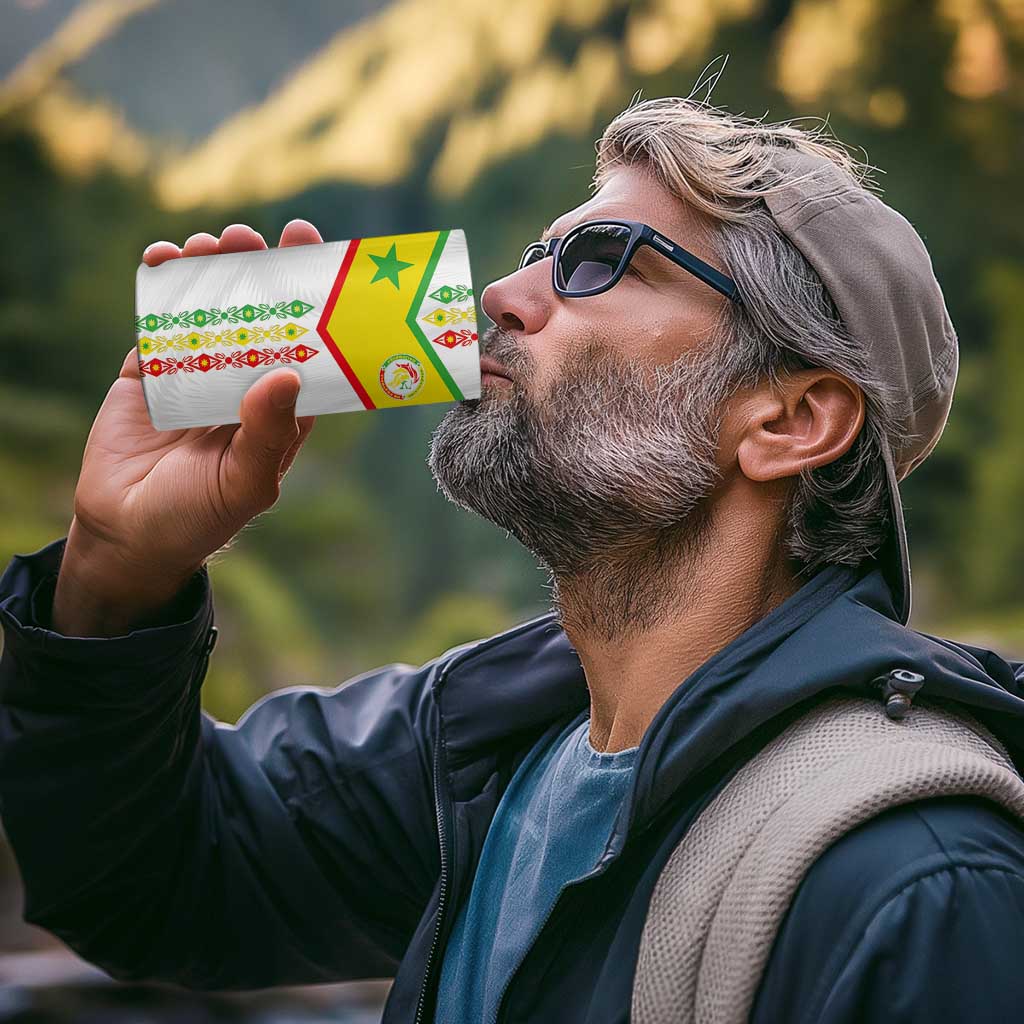 Custom Senegal Football 4 in 1 Can Cooler Tumbler Tricolor Traditional Patterns Sporty Style - Wonder Print Shop