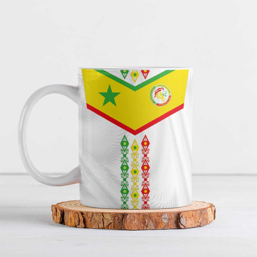 Custom Senegal Football Ceramic Mug Tricolor Traditional Patterns Sporty Style - Wonder Print Shop