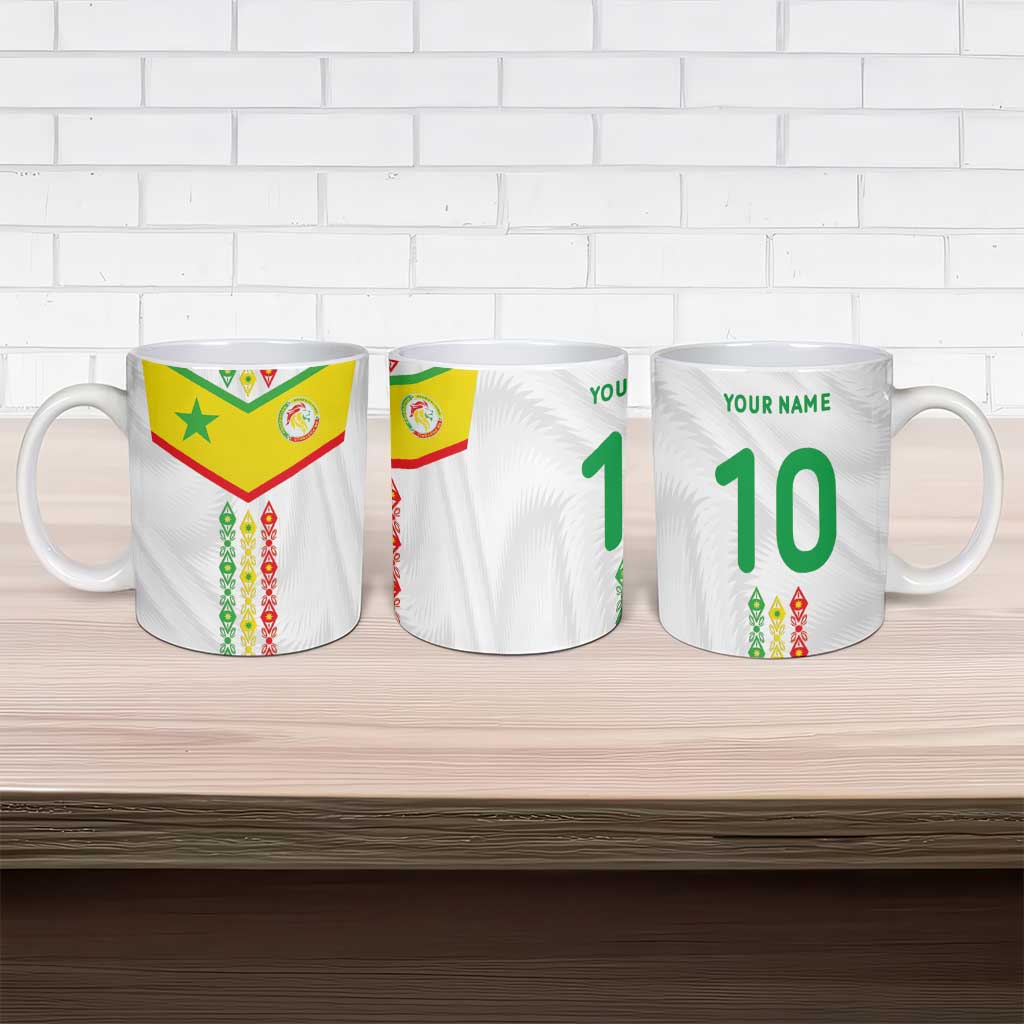 Custom Senegal Football Ceramic Mug Tricolor Traditional Patterns Sporty Style - Wonder Print Shop