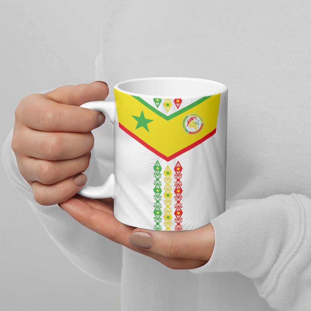 Custom Senegal Football Ceramic Mug Tricolor Traditional Patterns Sporty Style - Wonder Print Shop