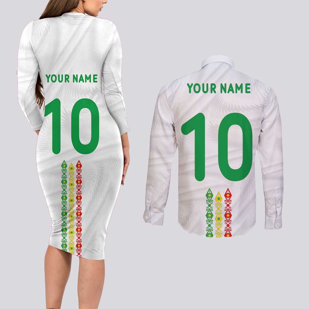 Custom Senegal Football Couples Matching Long Sleeve Bodycon Dress and Long Sleeve Button Shirt Tricolor Traditional Patterns Sporty Style - Wonder Print Shop