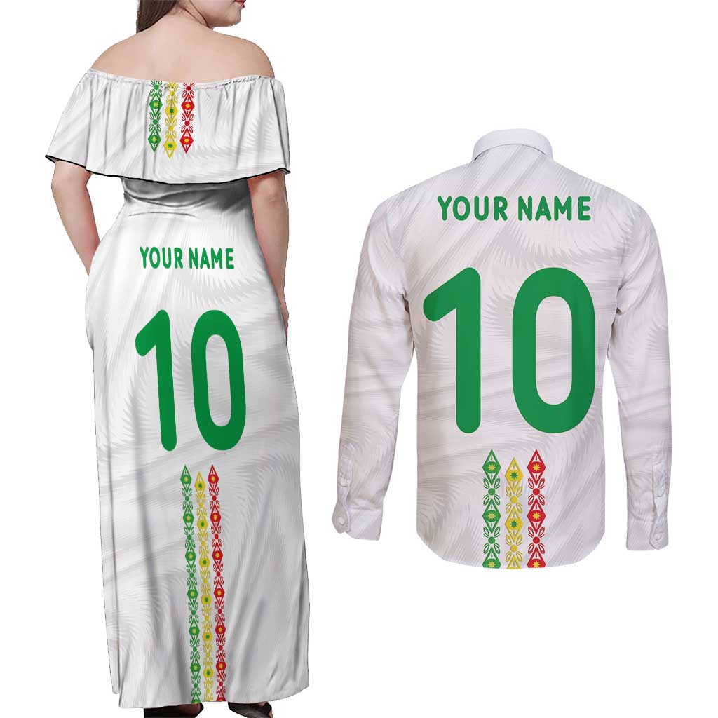 Custom Senegal Football Couples Matching Off Shoulder Maxi Dress and Long Sleeve Button Shirt Tricolor Traditional Patterns Sporty Style - Wonder Print Shop