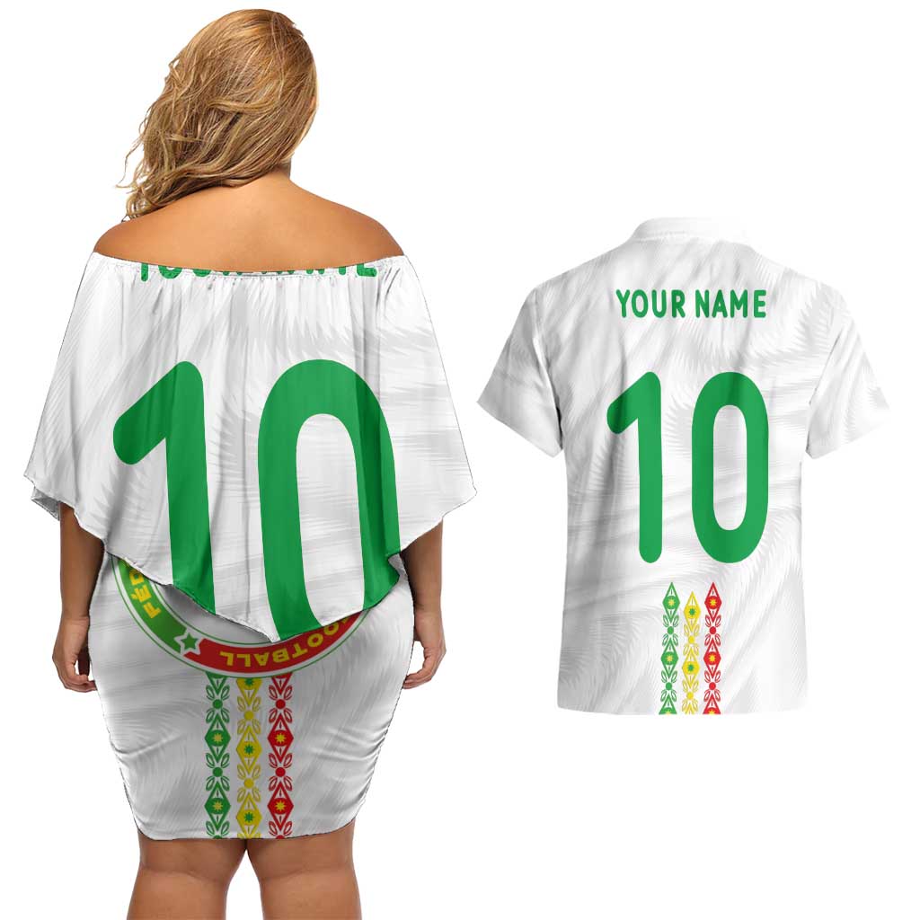 Custom Senegal Football Couples Matching Off Shoulder Short Dress and Hawaiian Shirt Tricolor Traditional Patterns Sporty Style - Wonder Print Shop