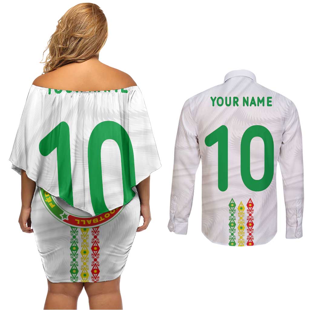 Custom Senegal Football Couples Matching Off Shoulder Short Dress and Long Sleeve Button Shirt Tricolor Traditional Patterns Sporty Style - Wonder Print Shop