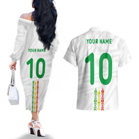 Custom Senegal Football Couples Matching Off The Shoulder Long Sleeve Dress and Hawaiian Shirt Tricolor Traditional Patterns Sporty Style - Wonder Print Shop