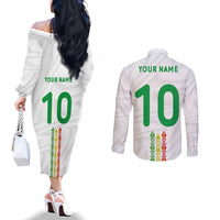 Custom Senegal Football Couples Matching Off The Shoulder Long Sleeve Dress and Long Sleeve Button Shirt Tricolor Traditional Patterns Sporty Style - Wonder Print Shop