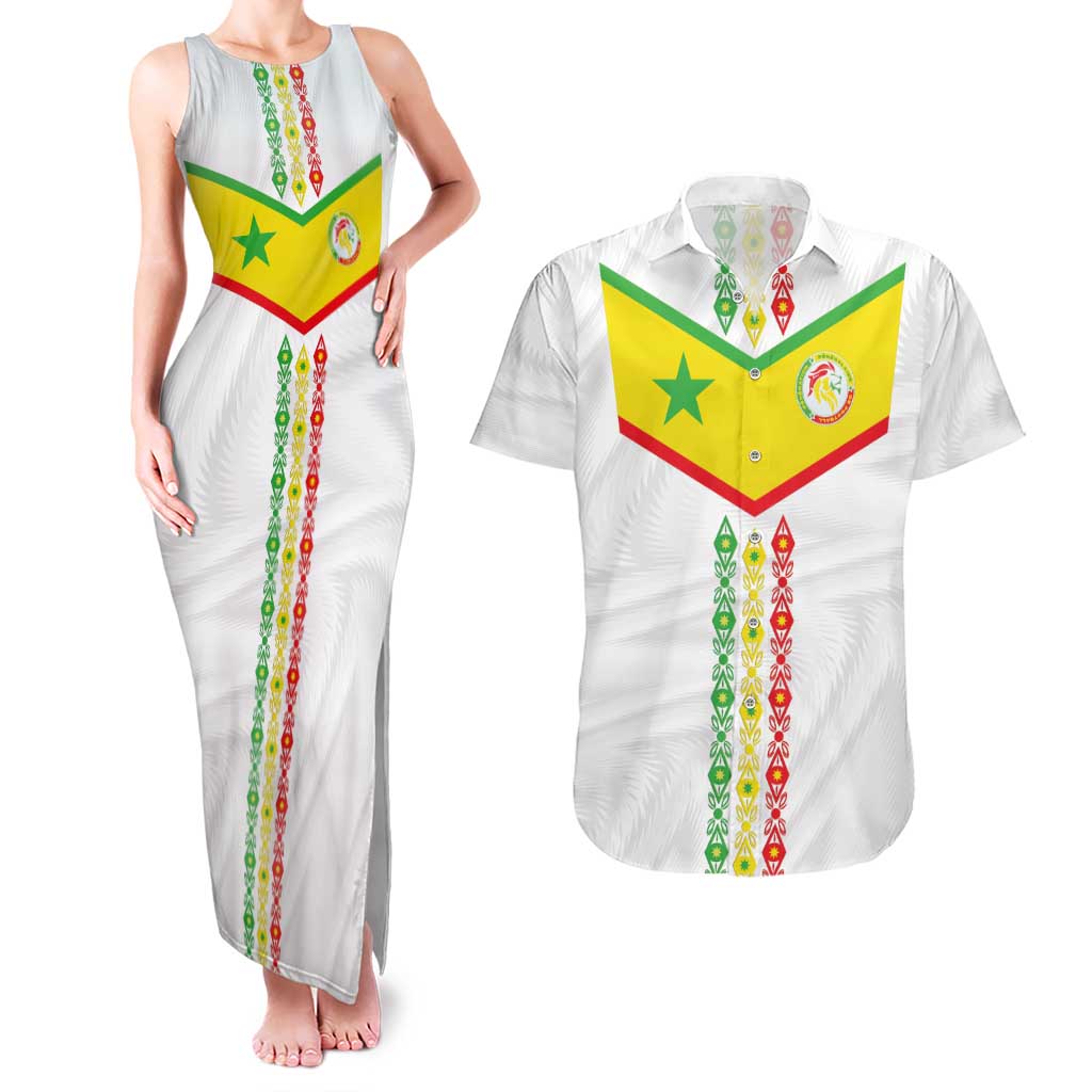 Custom Senegal Football Couples Matching Tank Maxi Dress and Hawaiian Shirt Tricolor Traditional Patterns Sporty Style - Wonder Print Shop