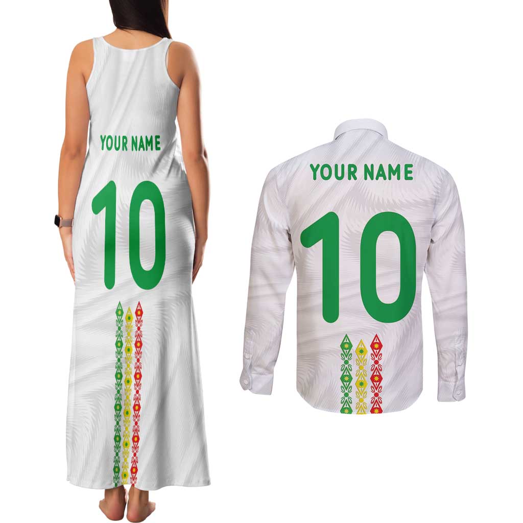 Custom Senegal Football Couples Matching Tank Maxi Dress and Long Sleeve Button Shirt Tricolor Traditional Patterns Sporty Style - Wonder Print Shop