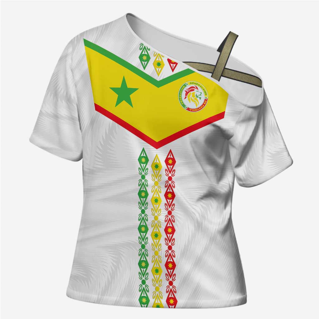 Custom Senegal Football Cross Shoulder Shirt Tricolor Traditional Patterns Sporty Style - Wonder Print Shop