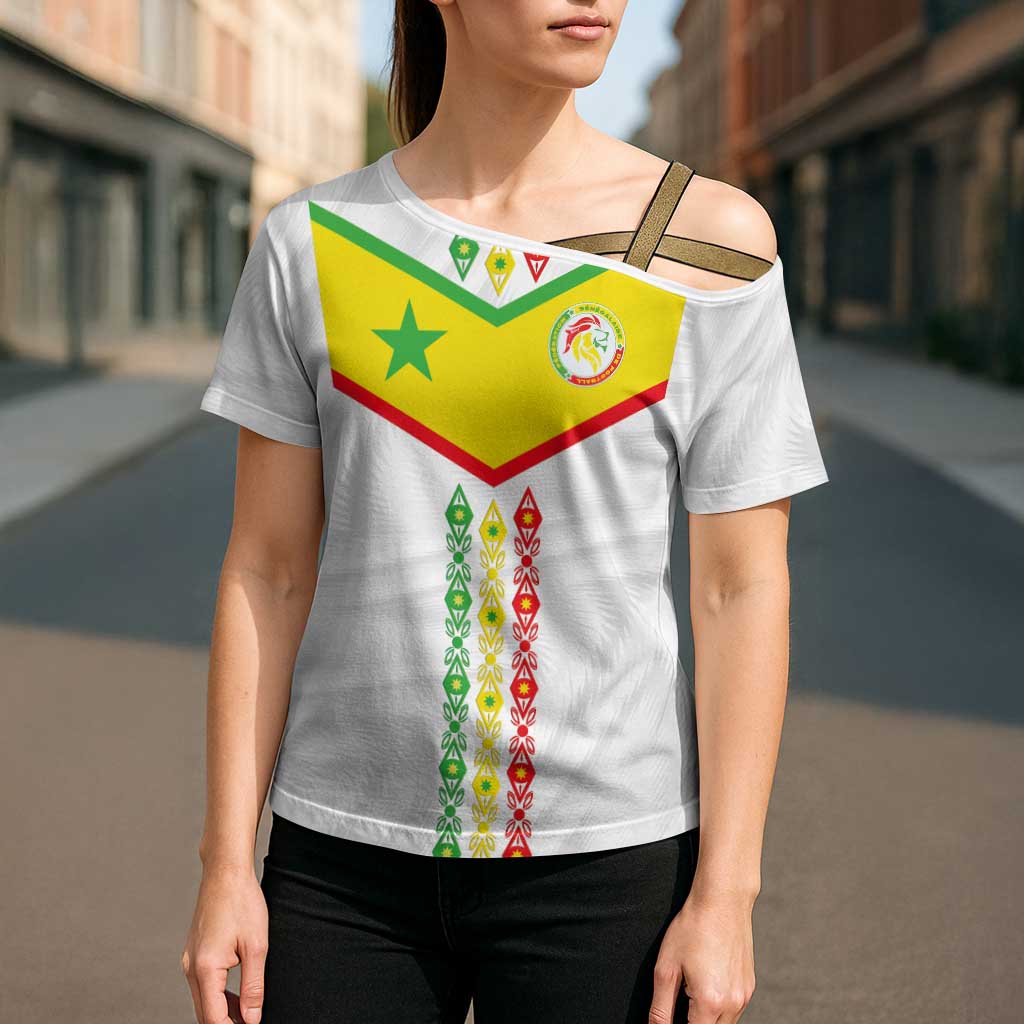 Custom Senegal Football Cross Shoulder Shirt Tricolor Traditional Patterns Sporty Style - Wonder Print Shop