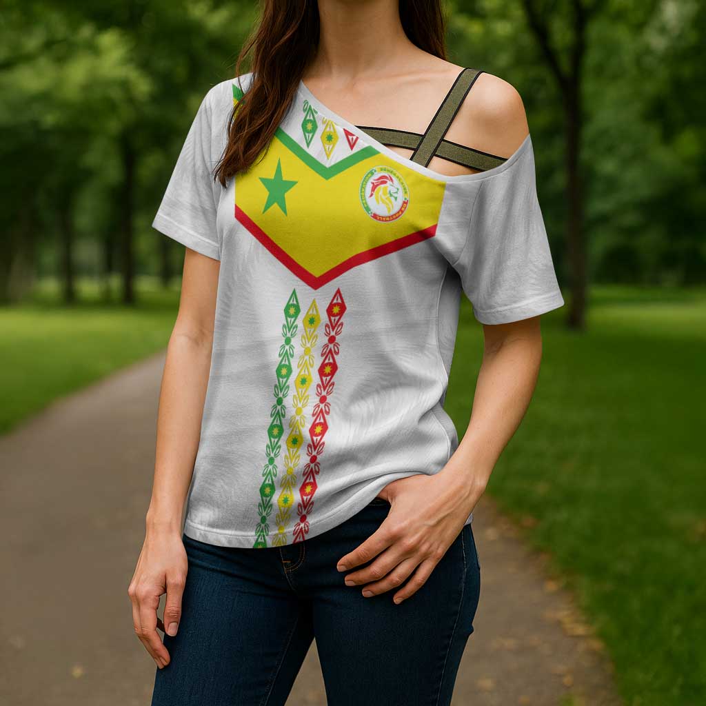 Custom Senegal Football Cross Shoulder Shirt Tricolor Traditional Patterns Sporty Style - Wonder Print Shop