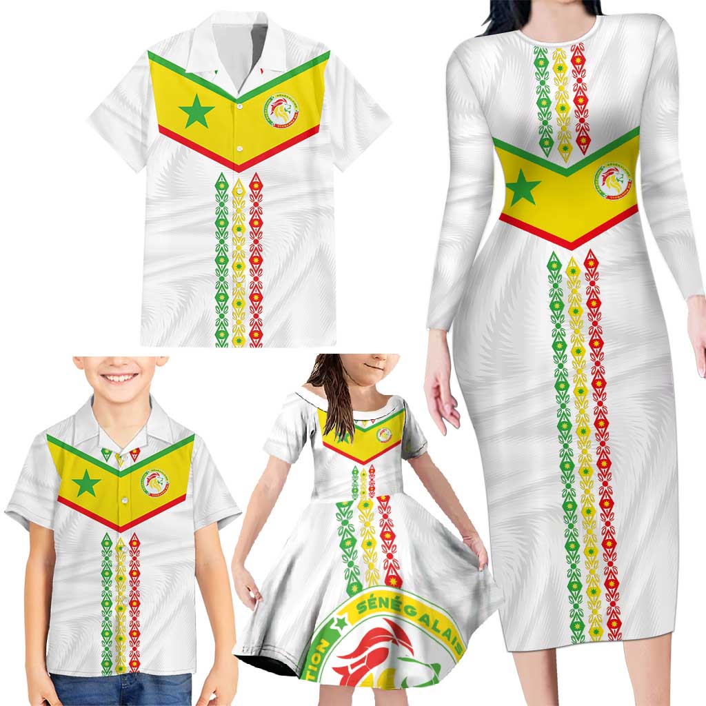 Custom Senegal Football Family Matching Long Sleeve Bodycon Dress and Hawaiian Shirt Tricolor Traditional Patterns Sporty Style - Wonder Print Shop