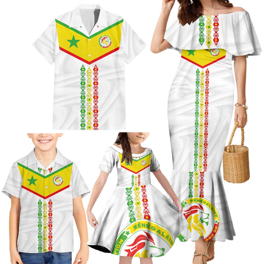 Custom Senegal Football Family Matching Mermaid Dress and Hawaiian Shirt Tricolor Traditional Patterns Sporty Style - Wonder Print Shop