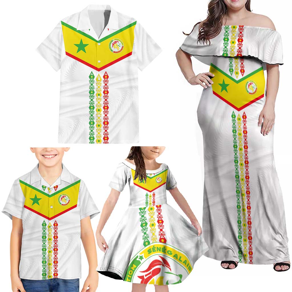 Custom Senegal Football Family Matching Off Shoulder Maxi Dress and Hawaiian Shirt Tricolor Traditional Patterns Sporty Style - Wonder Print Shop