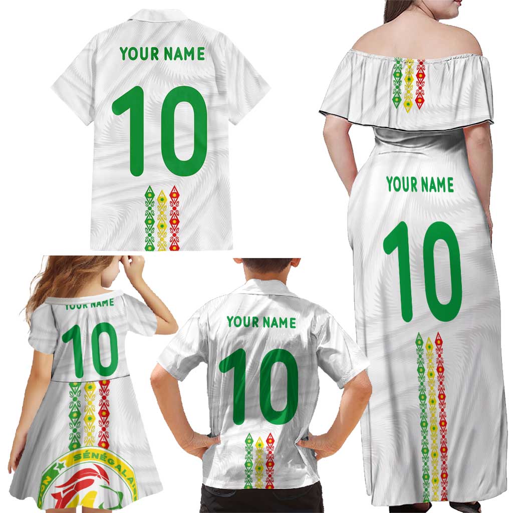 Custom Senegal Football Family Matching Off Shoulder Maxi Dress and Hawaiian Shirt Tricolor Traditional Patterns Sporty Style - Wonder Print Shop