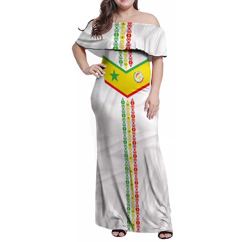 Custom Senegal Football Family Matching Off Shoulder Maxi Dress and Hawaiian Shirt Tricolor Traditional Patterns Sporty Style - Wonder Print Shop
