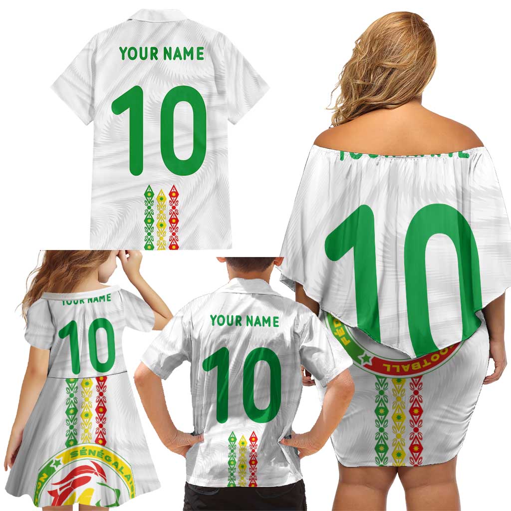 Custom Senegal Football Family Matching Off Shoulder Short Dress and Hawaiian Shirt Tricolor Traditional Patterns Sporty Style - Wonder Print Shop