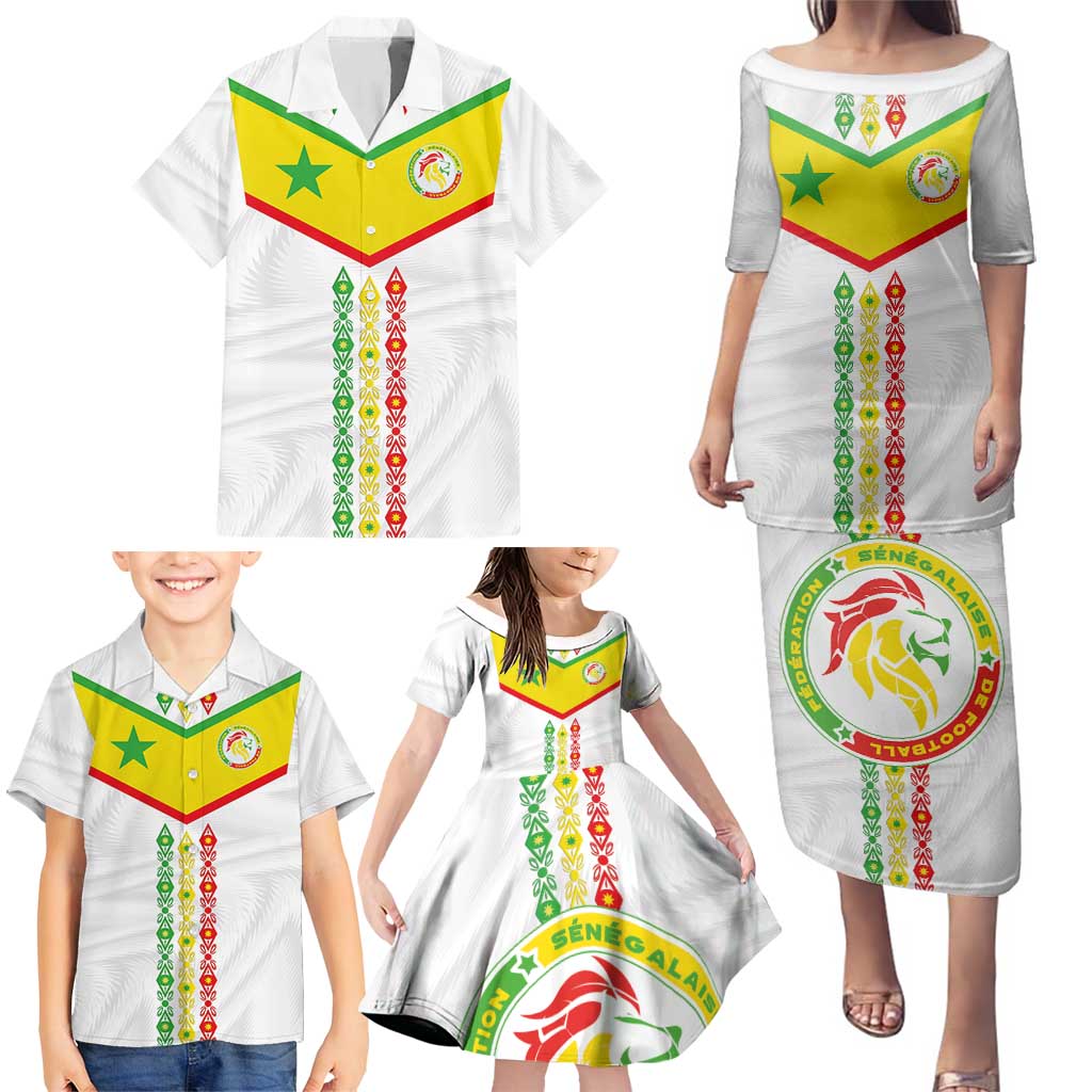 Custom Senegal Football Family Matching Puletasi and Hawaiian Shirt Tricolor Traditional Patterns Sporty Style - Wonder Print Shop