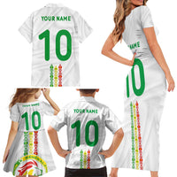 Custom Senegal Football Family Matching Short Sleeve Bodycon Dress and Hawaiian Shirt Tricolor Traditional Patterns Sporty Style - Wonder Print Shop