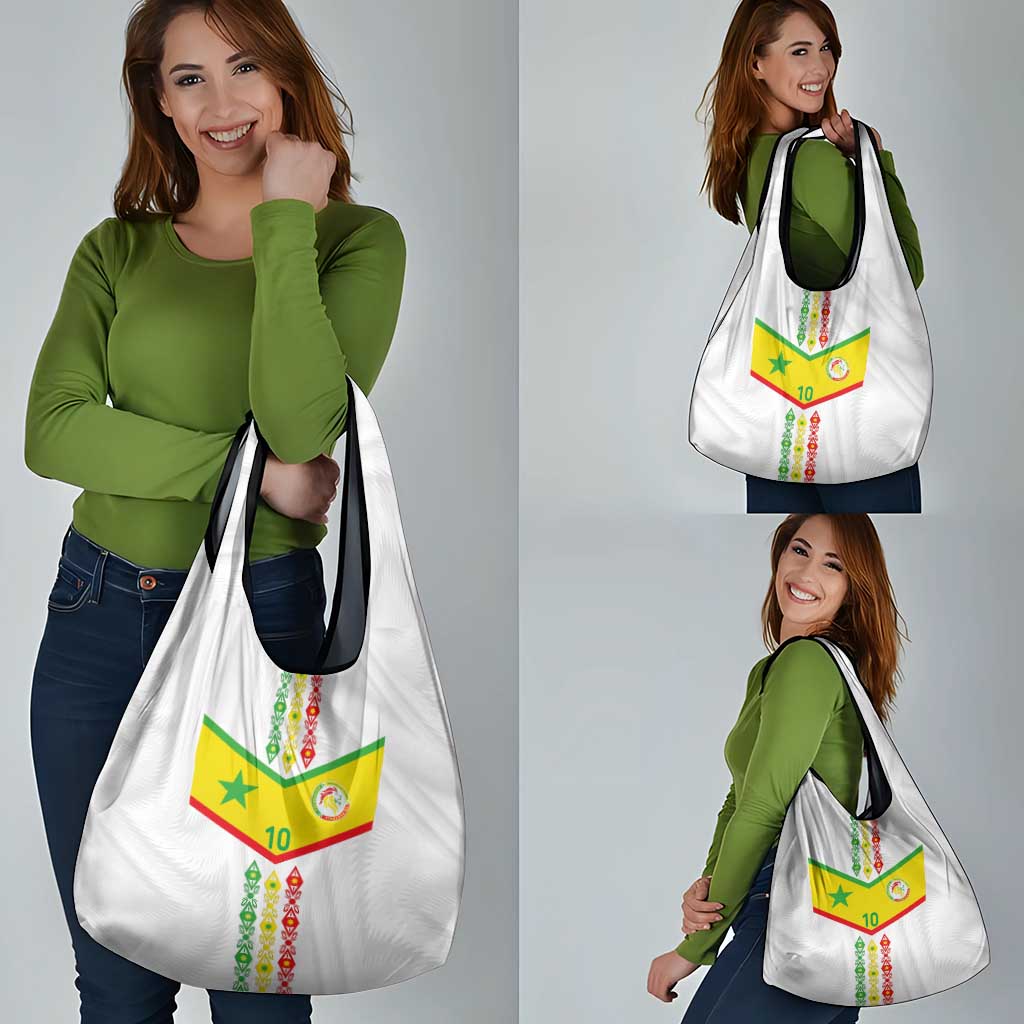 Custom Senegal Football Grocery Bag Tricolor Traditional Patterns Sporty Style - Wonder Print Shop