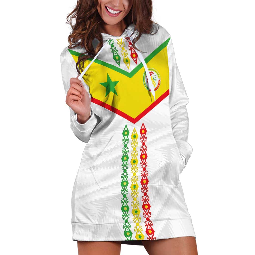 Custom Senegal Football Hoodie Dress Tricolor Traditional Patterns Sporty Style - Wonder Print Shop
