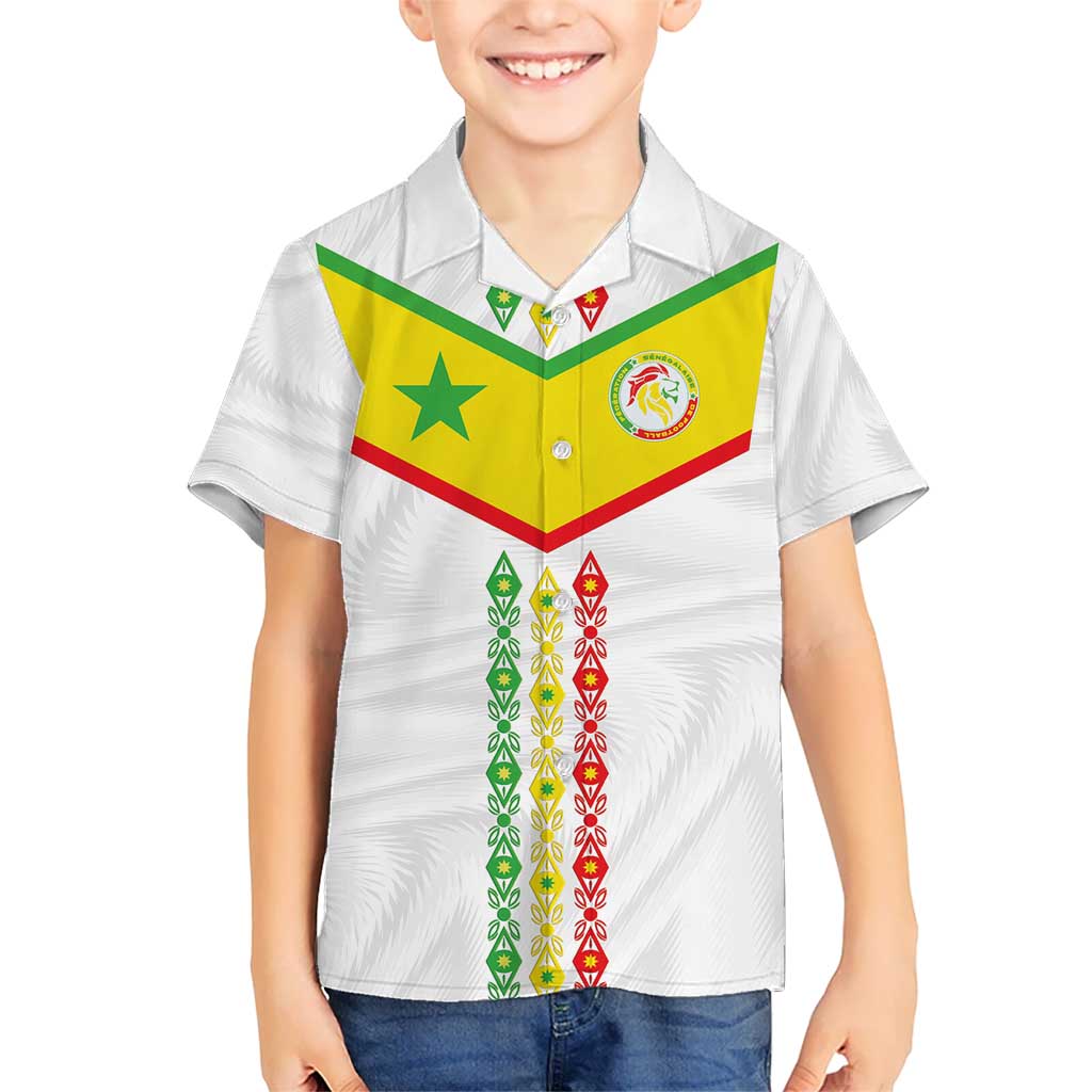 Custom Senegal Football Kid Hawaiian Shirt Tricolor Traditional Patterns Sporty Style - Wonder Print Shop