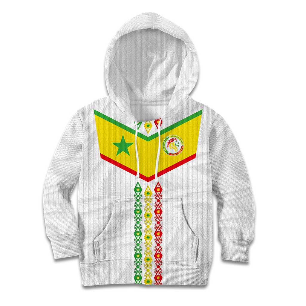Custom Senegal Football Kid Hoodie Tricolor Traditional Patterns Sporty Style - Wonder Print Shop