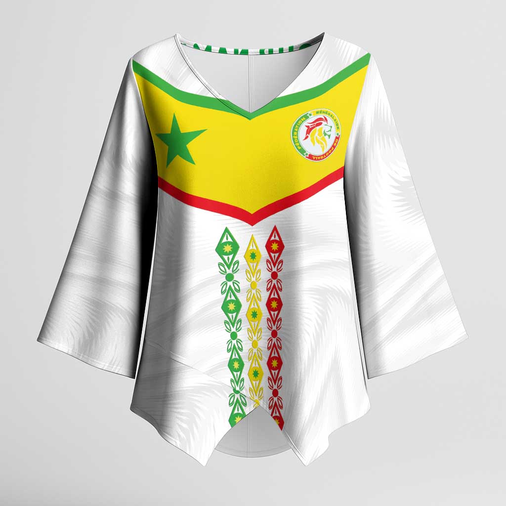 Custom Senegal Football Kimono Sleeve Blouse Tricolor Traditional Patterns Sporty Style - Wonder Print Shop