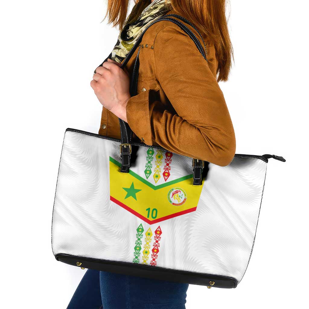 Custom Senegal Football Leather Tote Bag Tricolor Traditional Patterns Sporty Style - Wonder Print Shop