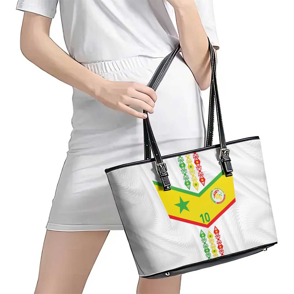 Custom Senegal Football Leather Tote Bag Tricolor Traditional Patterns Sporty Style - Wonder Print Shop