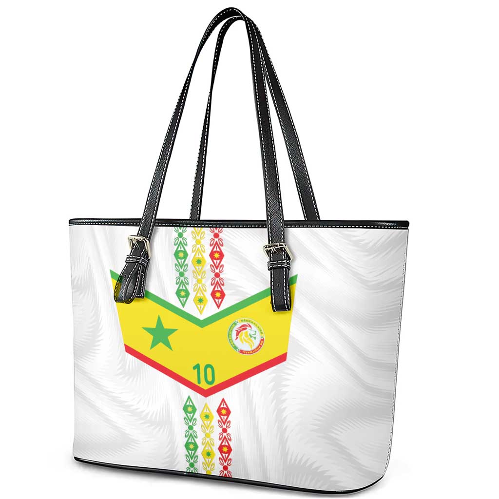 Custom Senegal Football Leather Tote Bag Tricolor Traditional Patterns Sporty Style - Wonder Print Shop