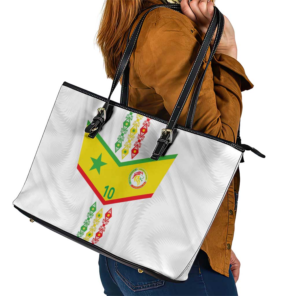 Custom Senegal Football Leather Tote Bag Tricolor Traditional Patterns Sporty Style - Wonder Print Shop