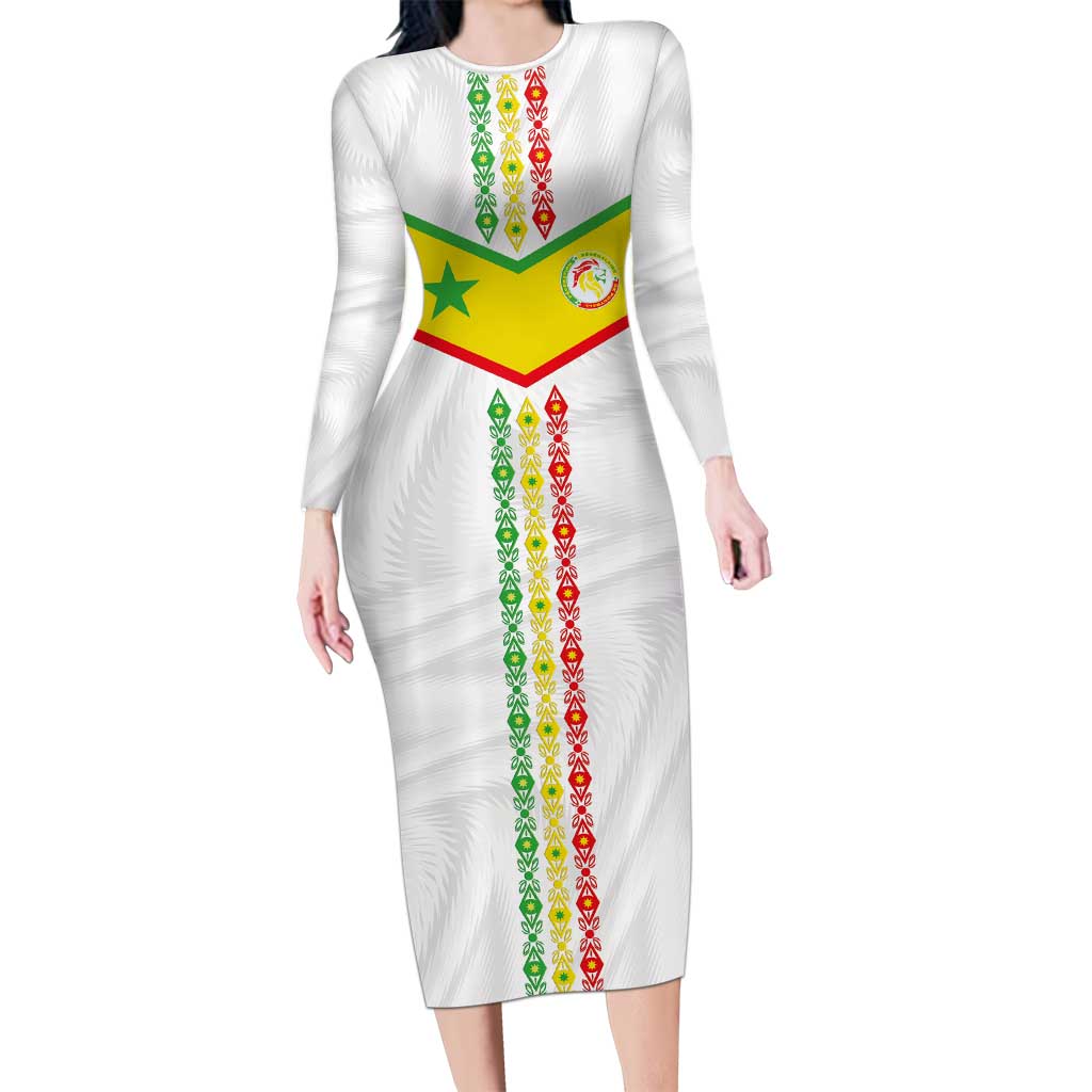 Custom Senegal Football Long Sleeve Bodycon Dress Tricolor Traditional Patterns Sporty Style - Wonder Print Shop