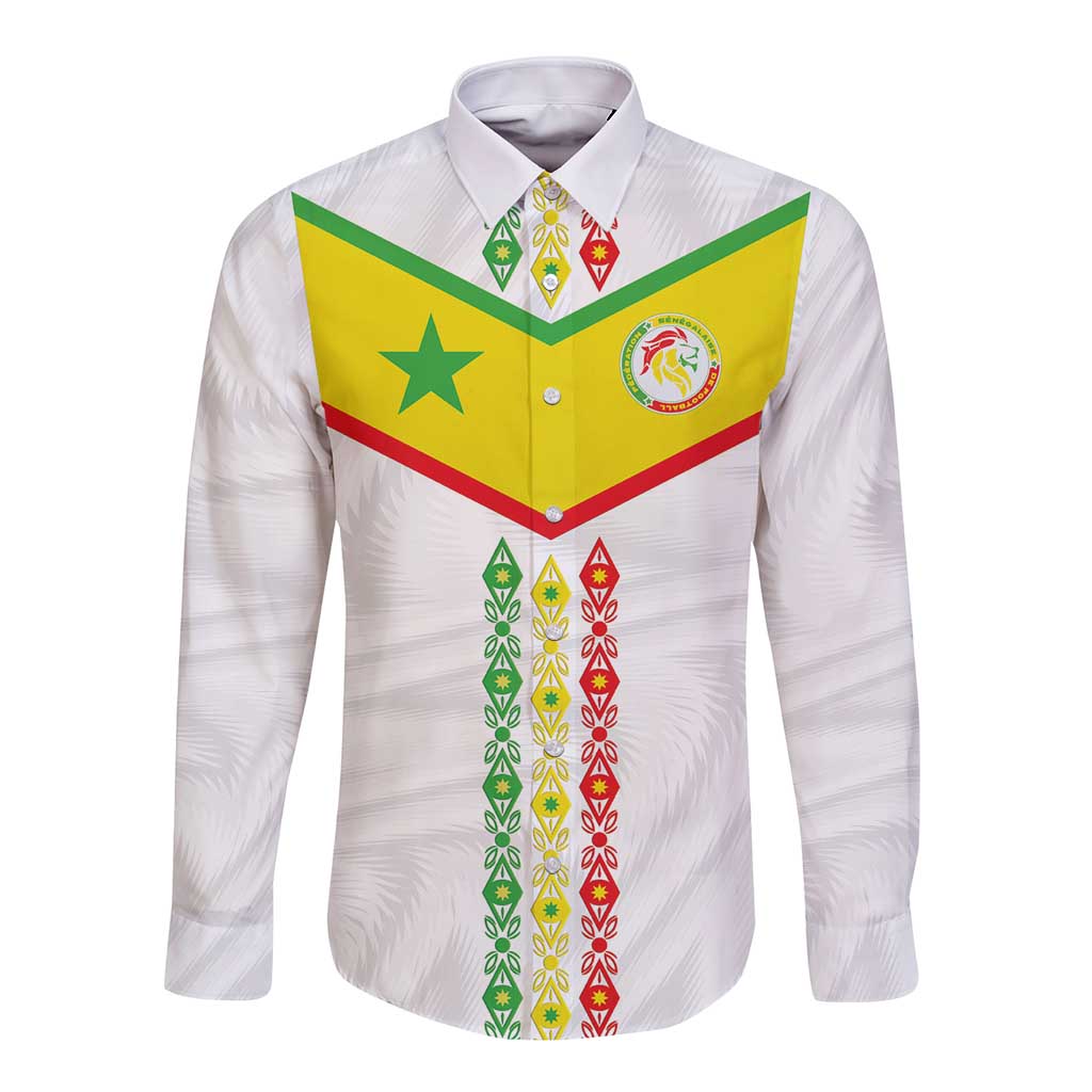 Custom Senegal Football Long Sleeve Button Shirt Tricolor Traditional Patterns Sporty Style - Wonder Print Shop
