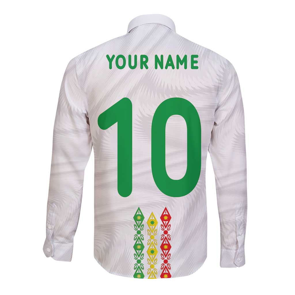 Custom Senegal Football Long Sleeve Button Shirt Tricolor Traditional Patterns Sporty Style - Wonder Print Shop
