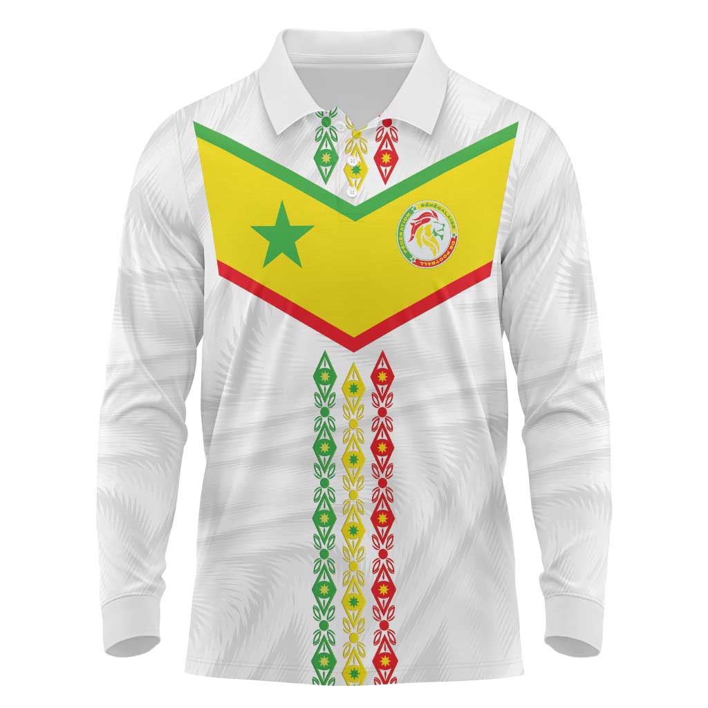 Custom Senegal Football Long Sleeve Polo Shirt Tricolor Traditional Patterns Sporty Style - Wonder Print Shop