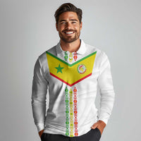 Custom Senegal Football Long Sleeve Polo Shirt Tricolor Traditional Patterns Sporty Style - Wonder Print Shop