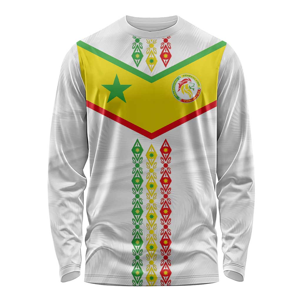 Custom Senegal Football Long Sleeve Shirt Tricolor Traditional Patterns Sporty Style - Wonder Print Shop