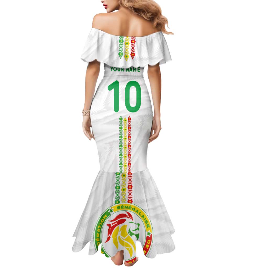 Custom Senegal Football Mermaid Dress Tricolor Traditional Patterns Sporty Style - Wonder Print Shop