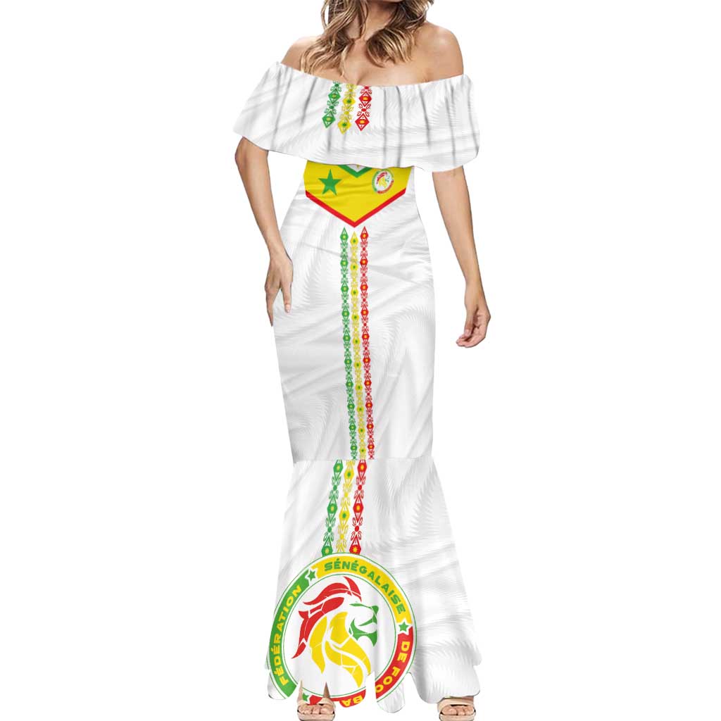 Custom Senegal Football Mermaid Dress Tricolor Traditional Patterns Sporty Style - Wonder Print Shop