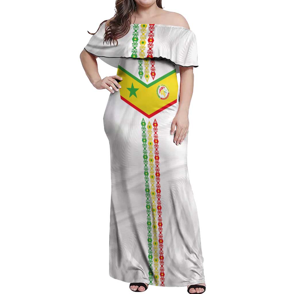 Custom Senegal Football Off Shoulder Maxi Dress Tricolor Traditional Patterns Sporty Style - Wonder Print Shop