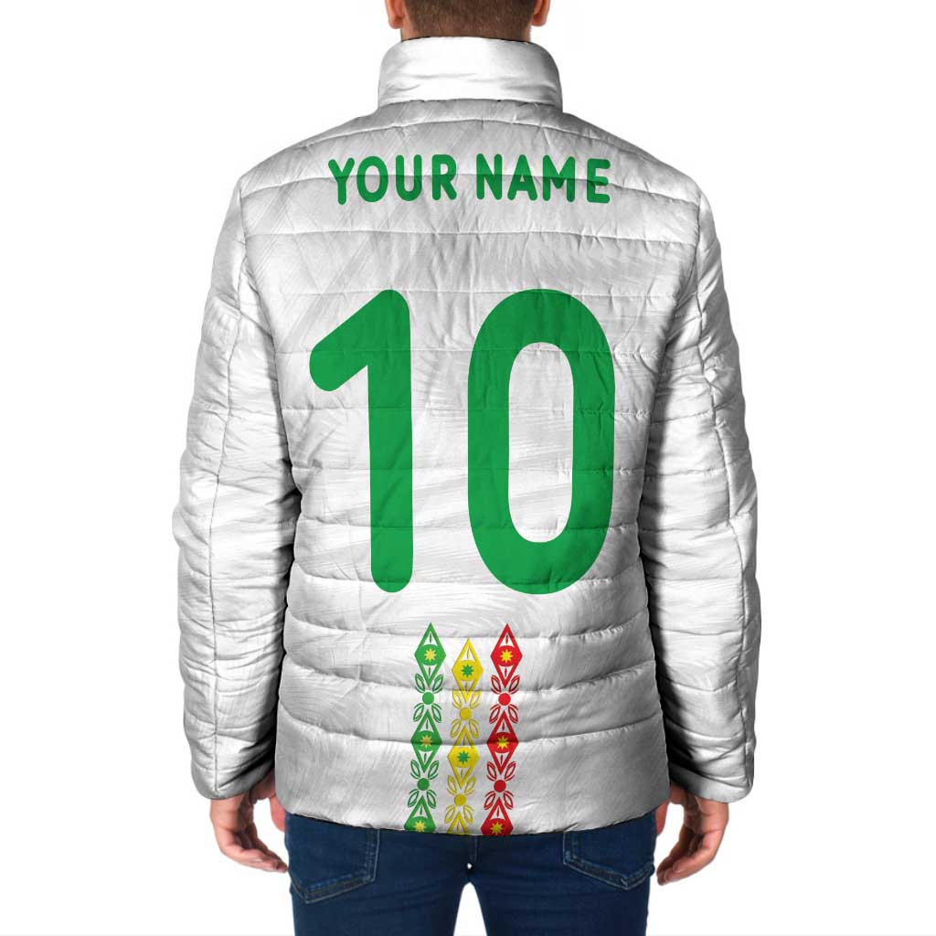 Custom Senegal Football Padded Jacket Tricolor Traditional Patterns Sporty Style - Wonder Print Shop