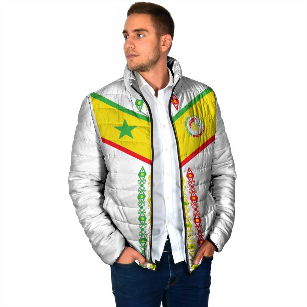Custom Senegal Football Padded Jacket Tricolor Traditional Patterns Sporty Style - Wonder Print Shop