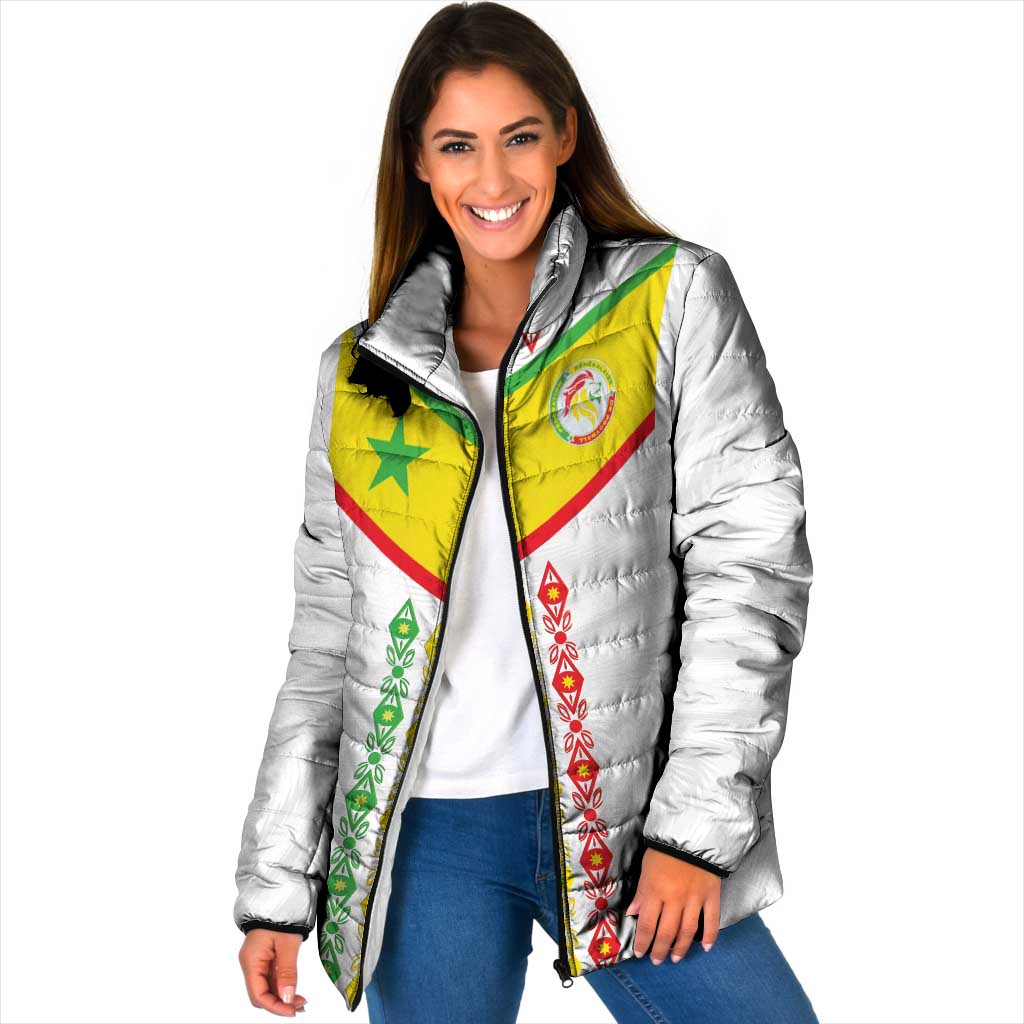 Custom Senegal Football Padded Jacket Tricolor Traditional Patterns Sporty Style - Wonder Print Shop
