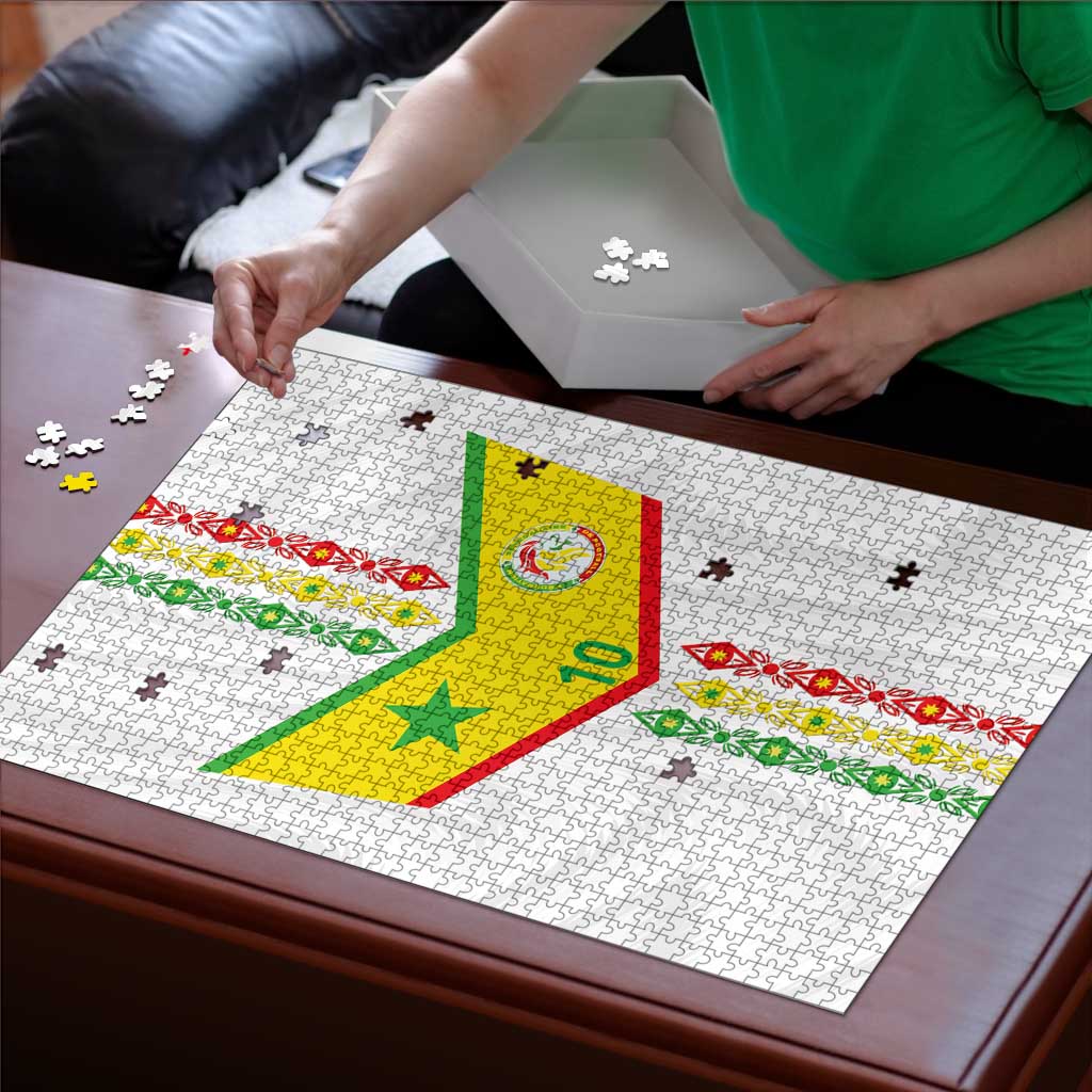 Custom Senegal Football Puzzle Tricolor Traditional Patterns Sporty Style - Wonder Print Shop