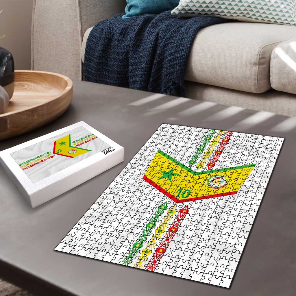Custom Senegal Football Puzzle Tricolor Traditional Patterns Sporty Style - Wonder Print Shop