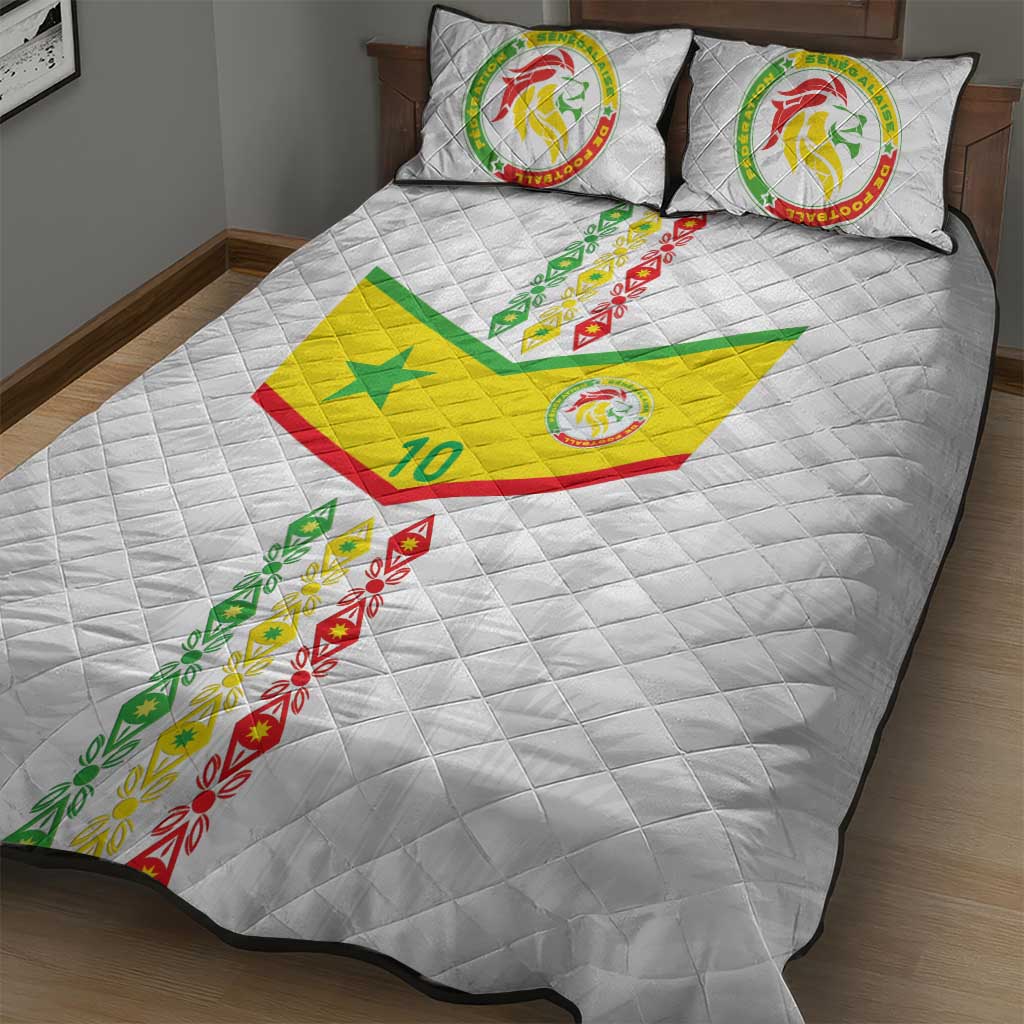Custom Senegal Football Quilt Bed Set Tricolor Traditional Patterns Sporty Style - Wonder Print Shop